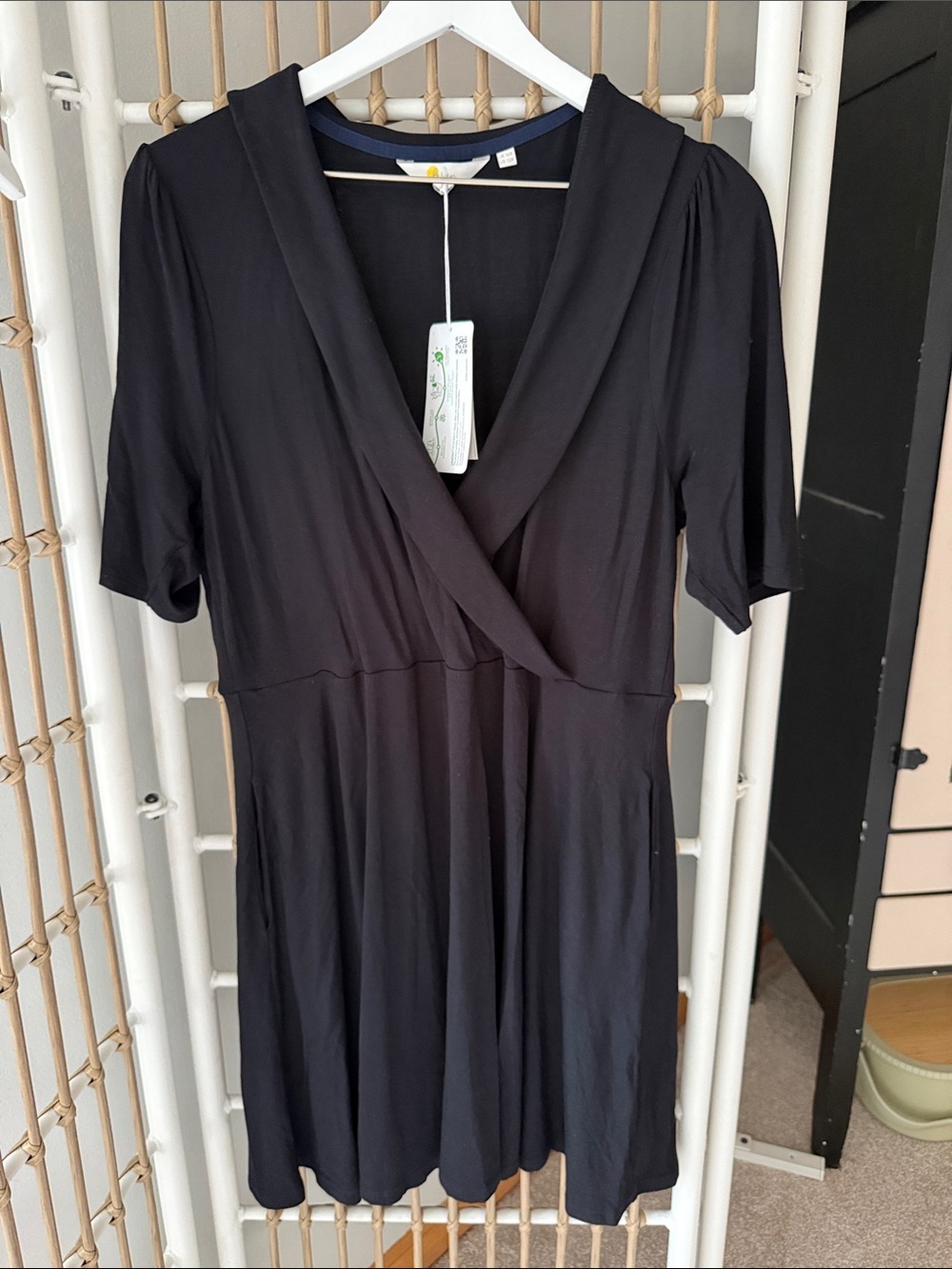 Boden Black Wrap-Style Midi Dress